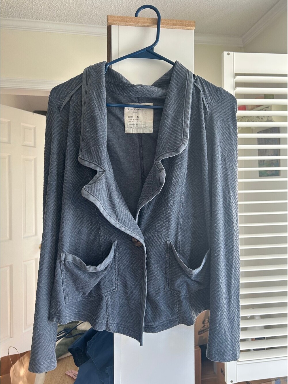 Free People Textured Lightweight Knit Blazer Gray Open Front Jacket Small